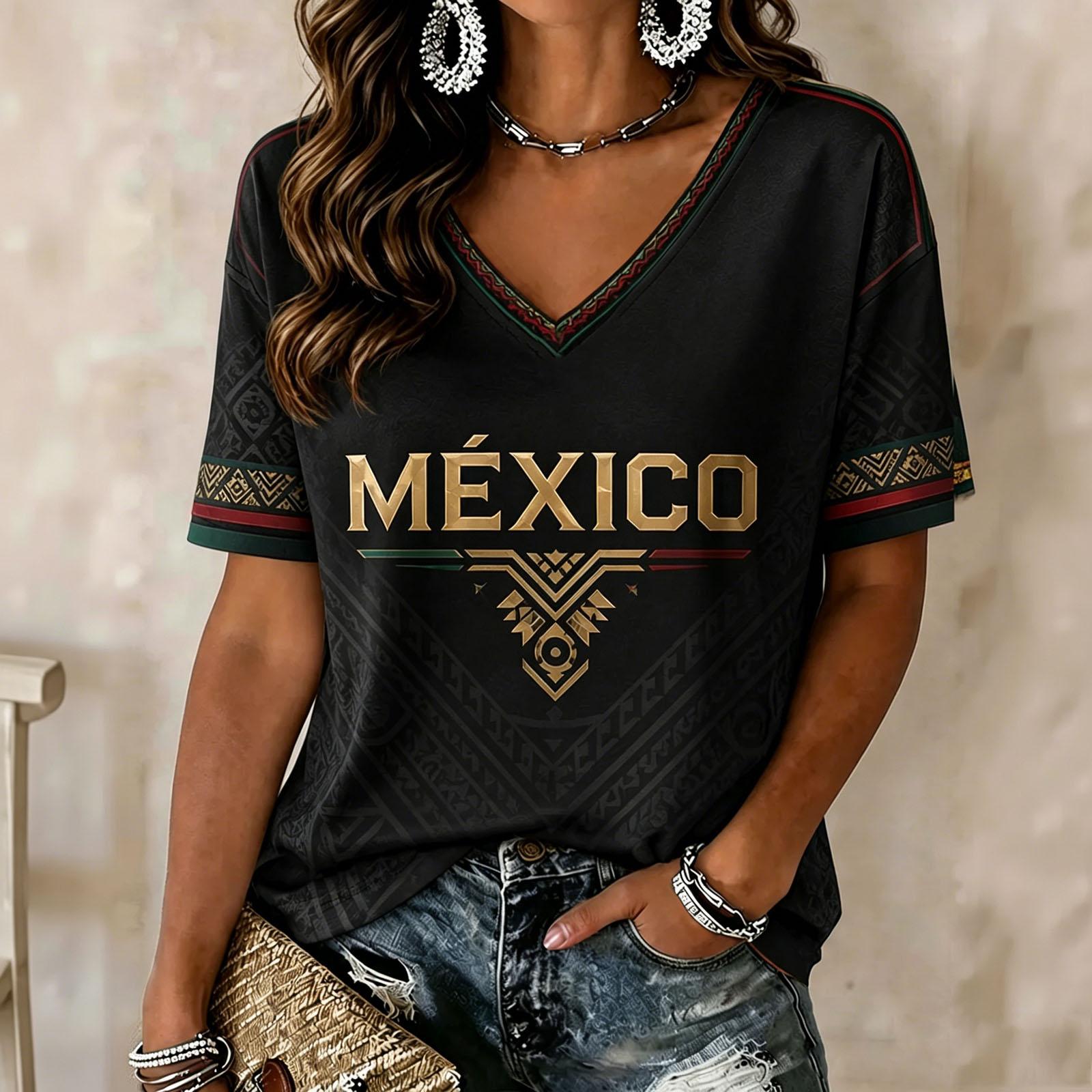 Women s V-Neck Lightweight Short Sleeve Top with Soccer Graphic Print for Spring and Summer L