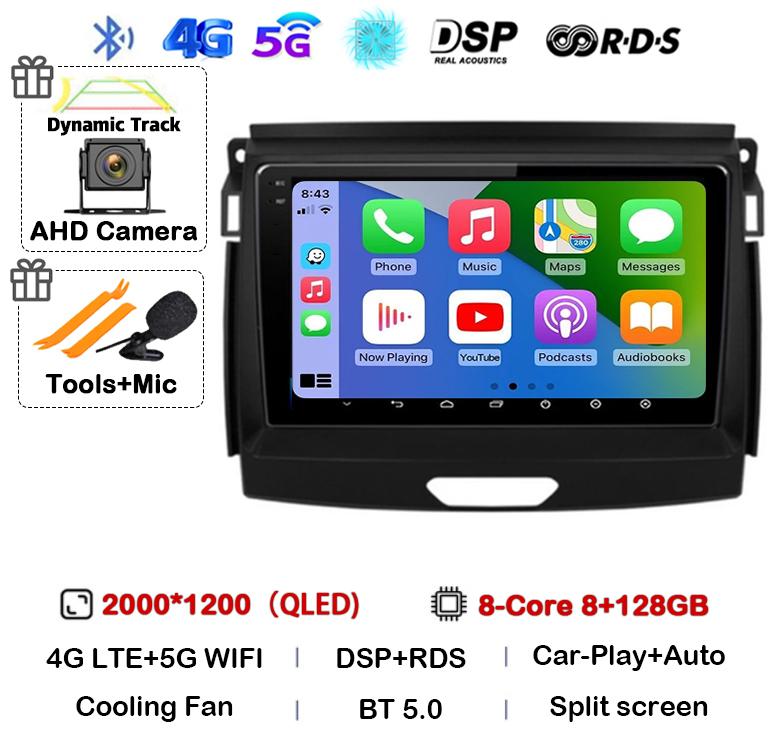 Android 14 Carplay Auto Car Radio Stereo For Ford Ranger 2015 2016 2017 2018 2019 2020 GPS Multimedia Autoradio Player Head unit