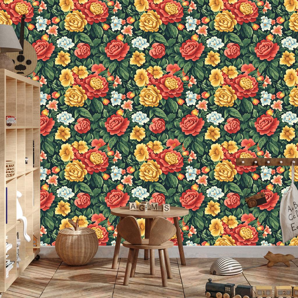 Aesthetic Green and Gold Flowers Wallpaper for Living Room and Bedroom 50x1000