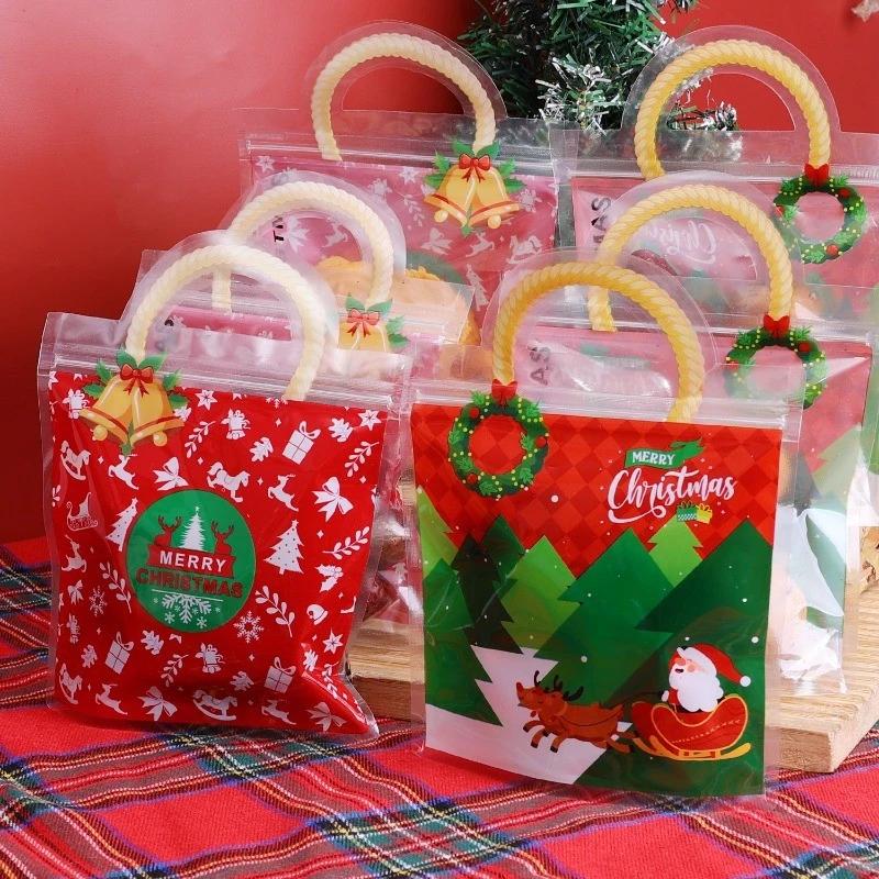10pcs Christmas Thickened Transparent Snack Candy Cookie Chocolate Sealing Bag DIY Baking Children'S Handmade Gift