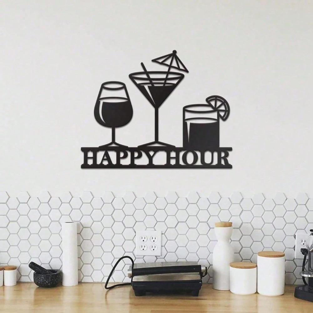 Black Metal Happy Hour Sign Vintage Pub Wall Decor for Home Bar Man Cave