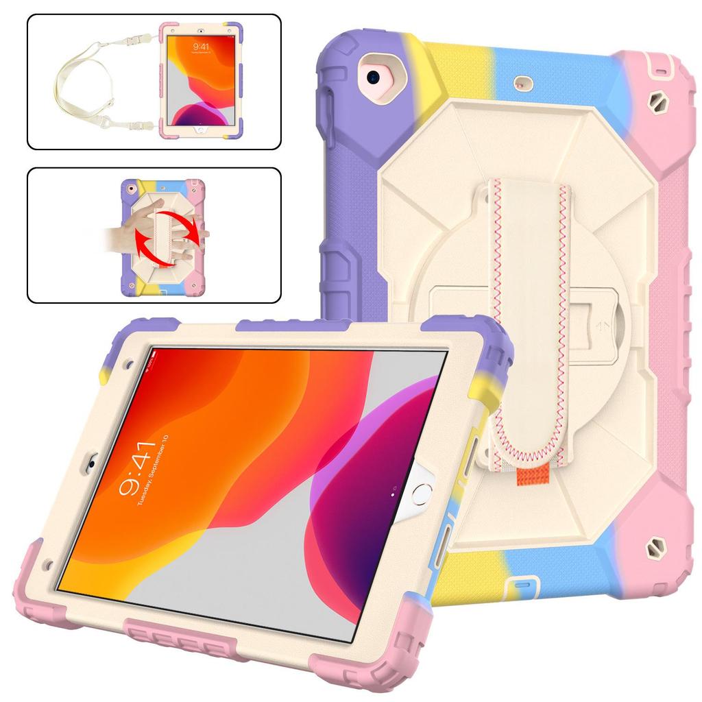 iPad 10.2 Contrast Shoulder Strap Case: 360° Rotating, Dual-Layer, Silicone Protective Cover for iPad 9/8/7