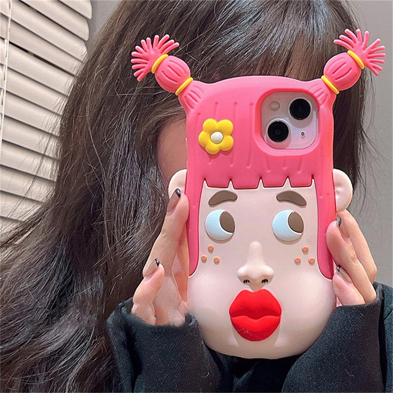 Japan süße lustige Cartoon 3D Zöpfe Mädchen Handytasche für Iphone 14 13 12 Pro Max 11 schöne Wurst Mund stoßfeste weiche Abdeckung