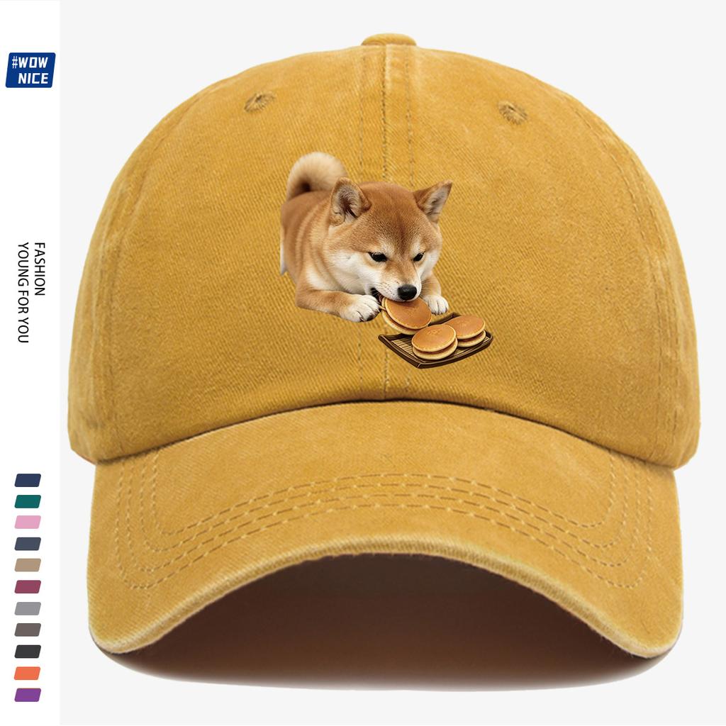 pc Shiba Inu Eating Taiyaki Fun Print Baseball Cap Cute And Adorable Design Unisex Adjustable Size Suitable for Daily Outing