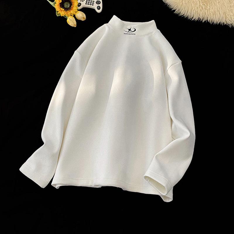 Men's Fleece Half-High Collar Sweatshirt, Velvet-Thickened, Loose Fit, Long Sleeve, Perfect for Autumn/Winter 2025.