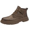 Leather Martin boots Men's outdoor thick-soled mid-top British leather shoes First layer cowhide boots High top trendy tooling leather boots
