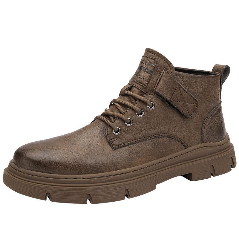 Leather Martin boots Men's outdoor thick-soled mid-top British leather shoes First layer cowhide boots High top trendy tooling leather boots