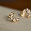 Exquisite Cute Crystal Flower Stud Earrings For Women Personality Simple Ear Clip Bride Wedding Party Female Jewelry