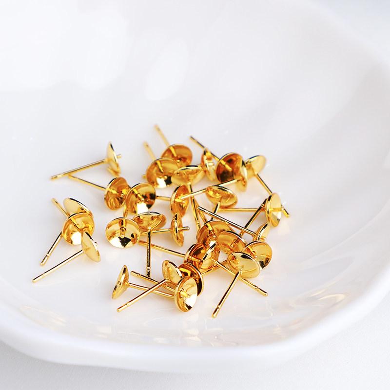 Copper-Plated 14K Gold-Filled Earring Base Post with Pearl Tray for DIY Jewelry Making
