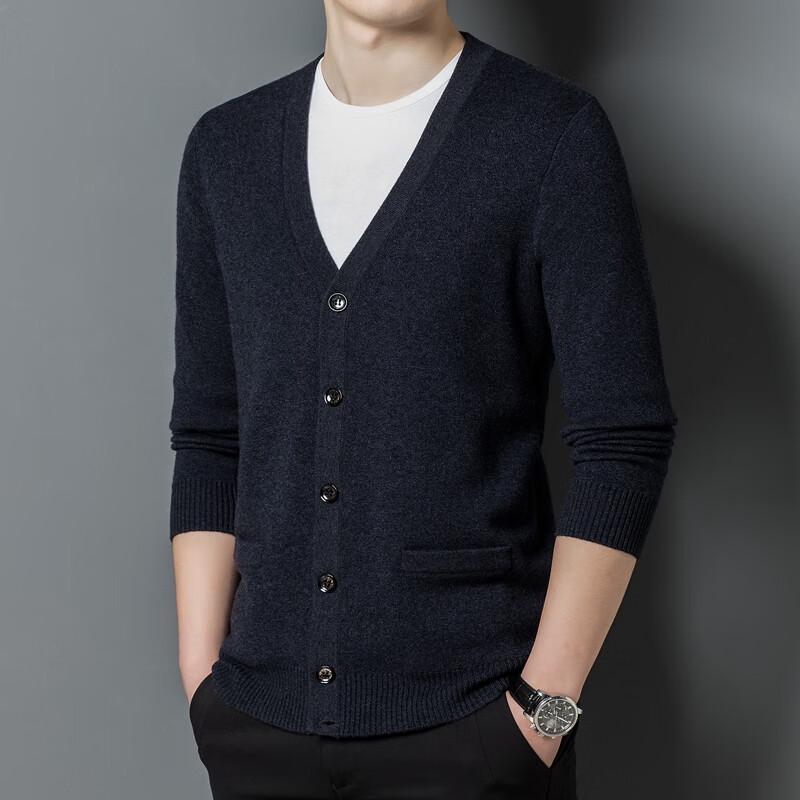 Yiliteng Men's V-Neck 100% Wool Cardigan Sweater