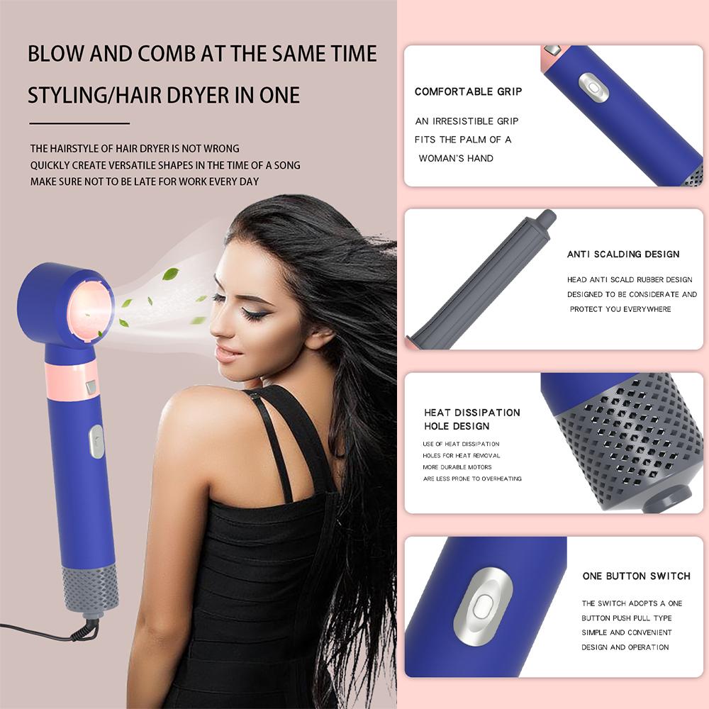 Professional 5-in-1 Hair Dryer Brush Curling Iron with Fast Heating Diffuser & Comb Attachments for Hair Styling