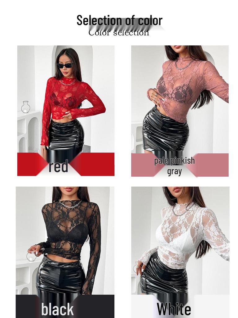 2025 Spring Elegant Women's Lace Trim Slimming Long Sleeve Top