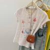 Women's 2025 Summer Slimming Printed Round Neck T-Shirt with Straight Shoulder Design and Short Sleeves