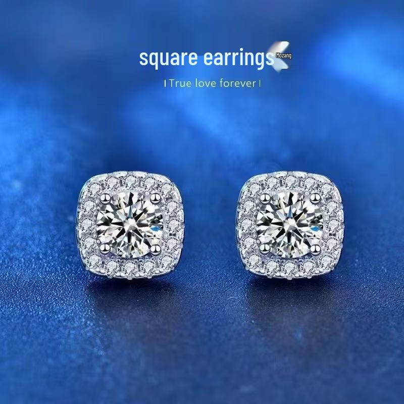 Moissanite Square Stud Earrings for Women - 925 Sterling Silver, Luxurious & Versatile Design Square Bread Stud Earrings with Diamonds 1 Carat