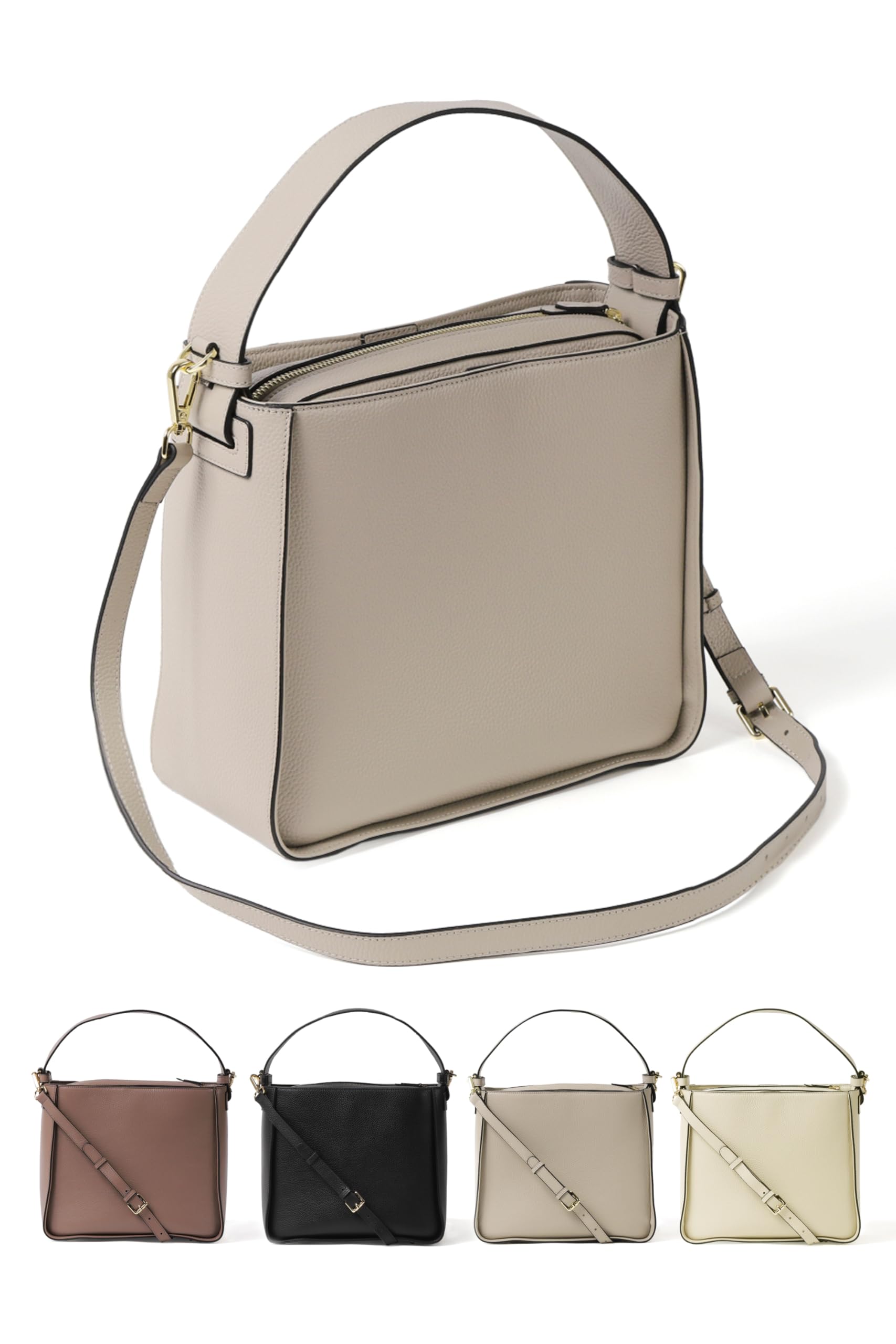 

LASIEM a Water Commuter Shoulder Tote Genuine Large Crossbody Shoulder Large Greige (Lasiemu) [Fits Bottle] Handbag, Bag, Women s Bag, Bag, Leather,