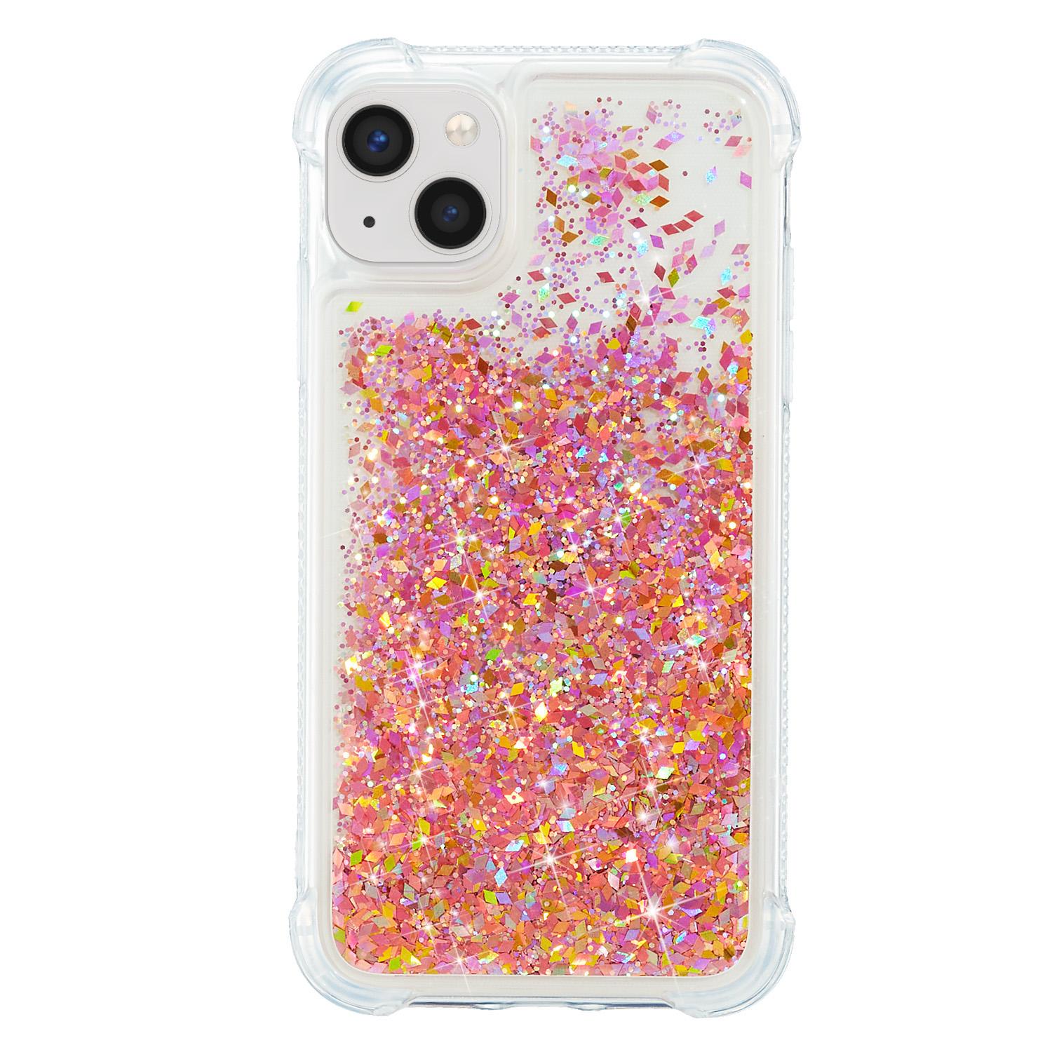 

For iPhone 15 Quicksand Glitter Sequins Phone Case TPU Drop-Proof Back Cover Rose Gold