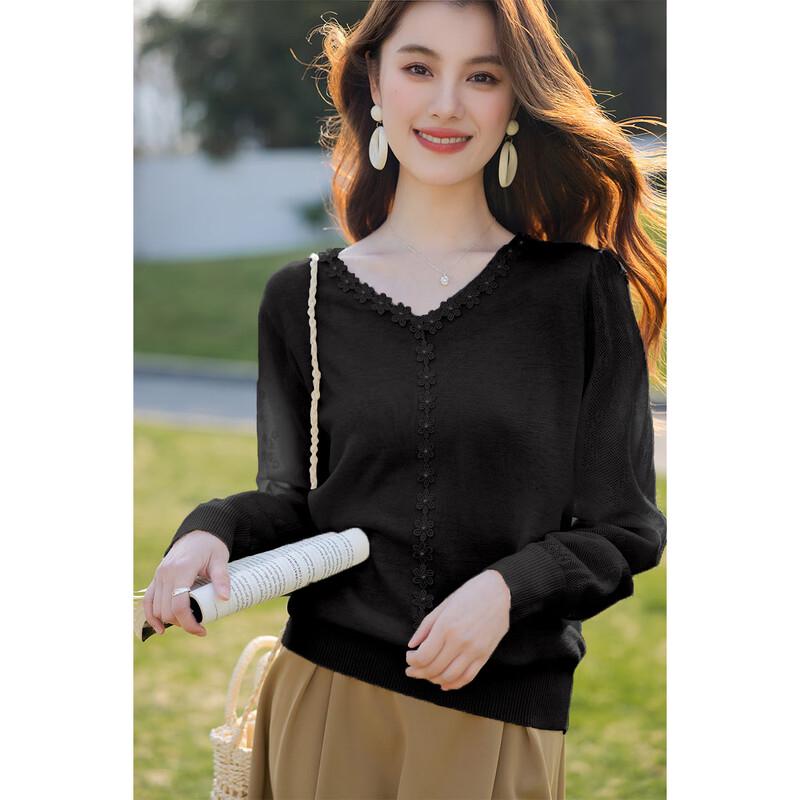 Moka Na Damen Strickoberteil mit Spitze und langen Ärmeln