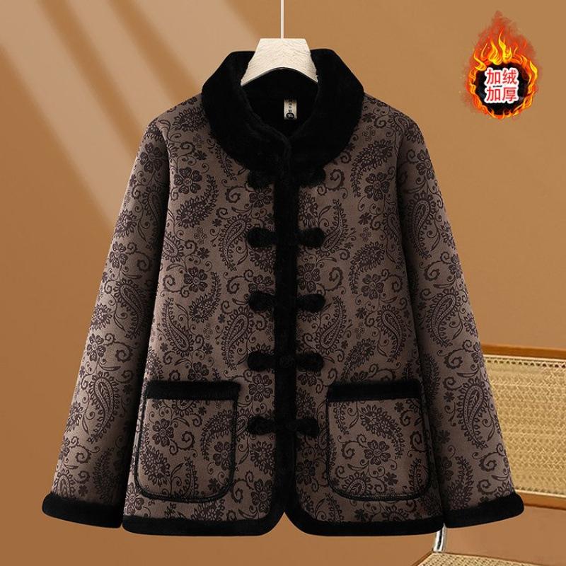 

Cold-proof winter clothing thickened fur and fleece integrated new old lady warm cotton-padded jacket women 6XL [Recommended 160-82.5 kg]