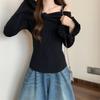 Autumn and Winter New Long-sleeved Knitted Sweater Top Female Korean Version Spice Girl Off-the-shoulder Flared Sleeve with Knitted Bottoming Shirt