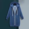 Women Sweatshirt Coat Hooded Adjustable Drawstring Long Sleeve Coat with Pockets Solid Color Mid-length Outerwear