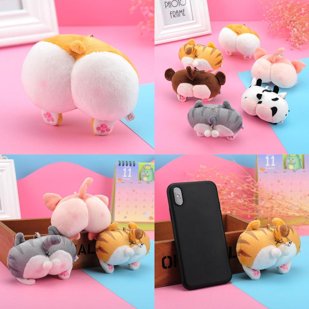 Adorable Corgi Butt Plush Keychain Soft Pp Cotton Animal Toy Key Ring Cute