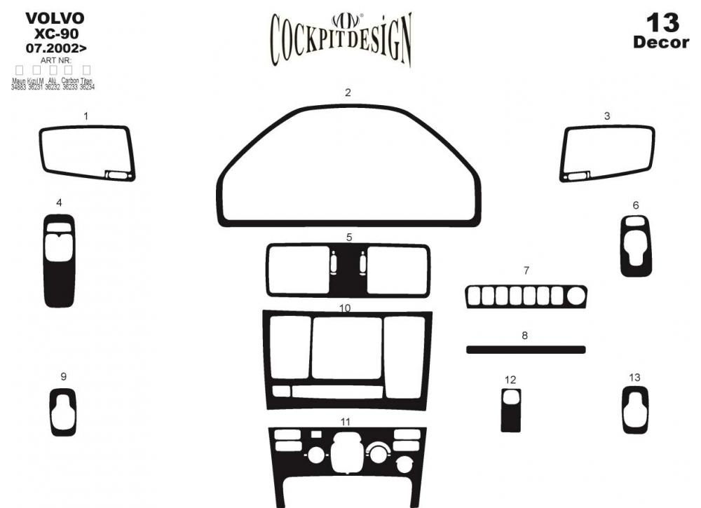 Накладки на панель Дерево для Volvo XC90 2002-2014 гг