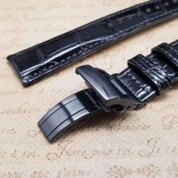 SEIKO watch crocodile for Astron S23617JC black leather DA431DC band, leather, 9F62-0AD0, strap, 20mm