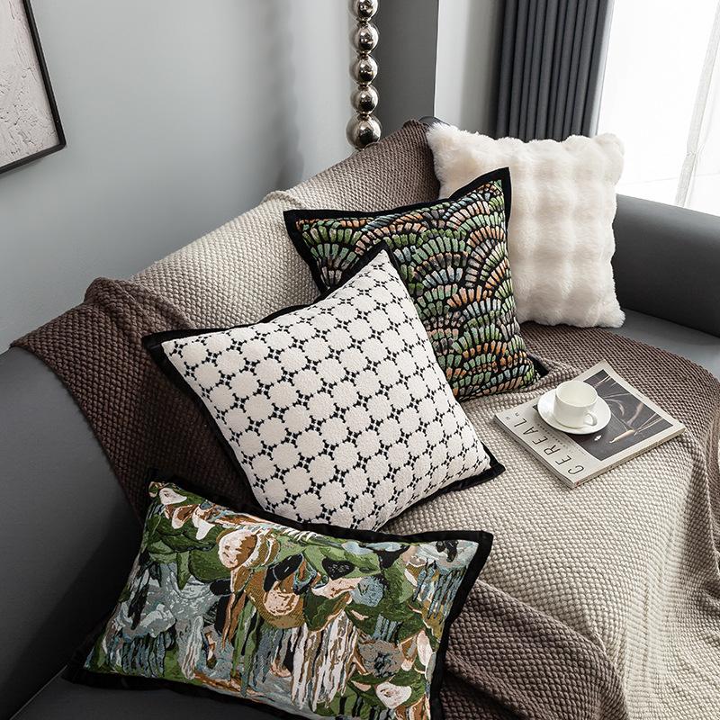 Nordic Pillow Modern Simple Jacquard Cushion Cover 45x45cm Green Baroque Throw Pillow Cover Luxury Living Room Sofa Home Decor Pillowcase Without Core