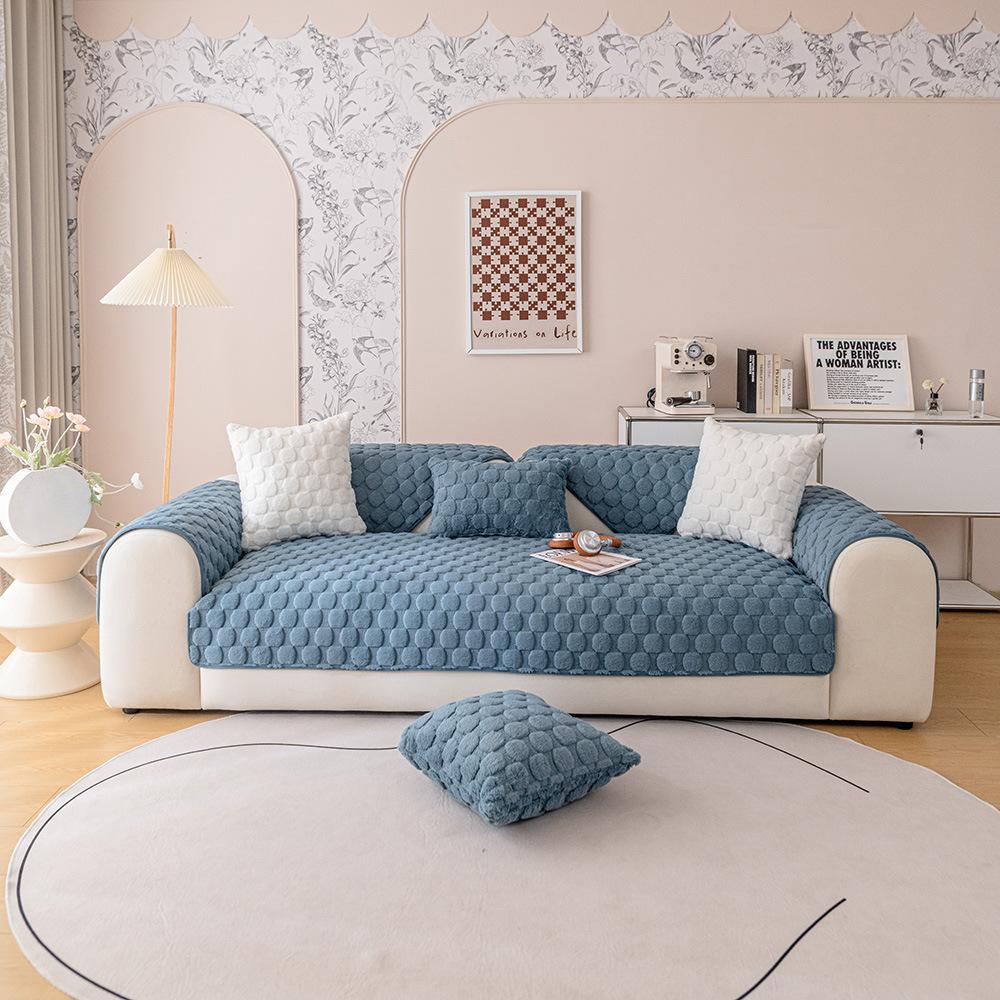 Králík Plyšový Zimní Polštář na Pohovku Zesílený Fleecový Polštář Protiskluzový Kožený Potah na Pohovku Severský Nový Potah Ručník