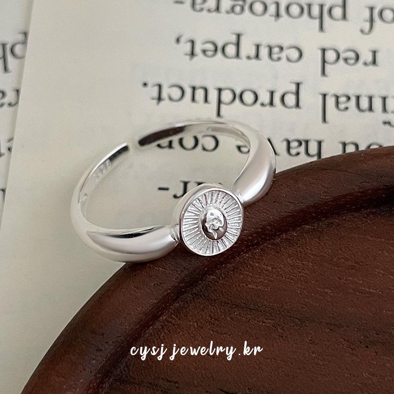 Cuiyan S925 Silver Korean Oval Ring - Women's Japanese Pattern Niche Open Index Finger Ring, Cold Fashion Style