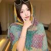Small fresh white floral silk scarf women's summer travel buckle sunscreen large shawl beach towel thin yarn scarf scarf