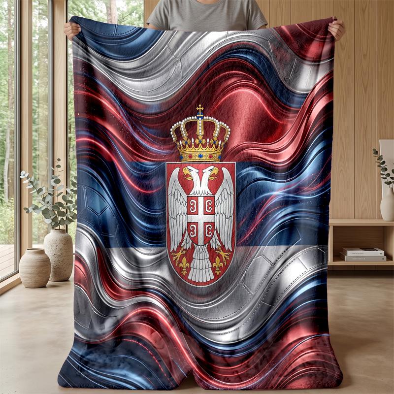Serbia Printed Flannel Blanket Skin Friendly Warm Decorative Throw for Indoor Couch Bed Daily Use