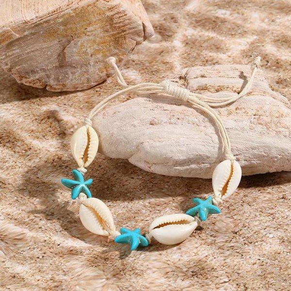 Boho Imitation Pearl Cowrie Shell Bracelet For Women Gold Color Starfish Charm Chain Bangle Summer Beach Vacation Jewelry Gift