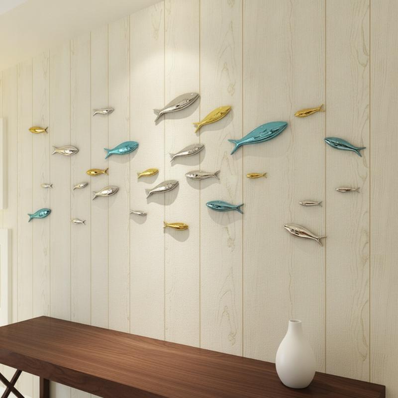 Wall Decoration Electroplating Simulation Fish Stone Pendant Stereo Wall Hanging Living Room Wall Pendant Background Decor