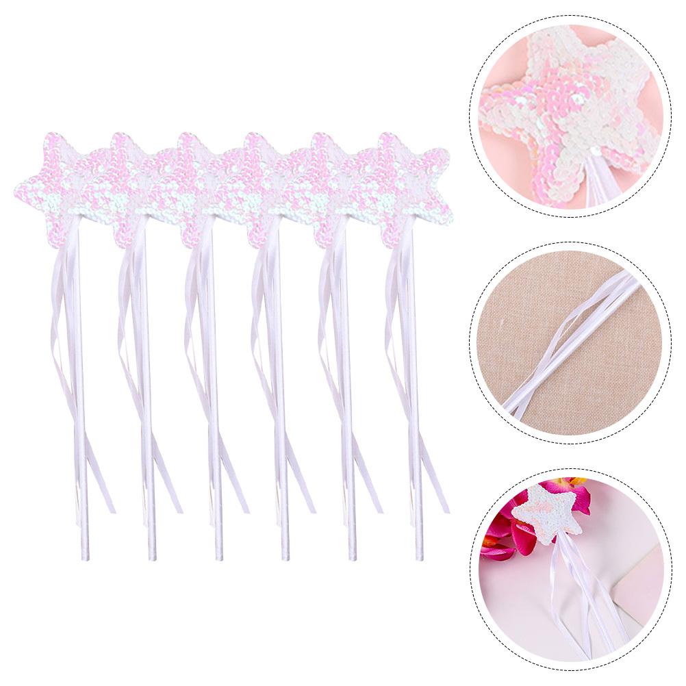 6Pcs Star Wand Sequins Fairy Stick Kids Party Favor Birthday Gift Fairy Cosplay Performance Prop for Girls Star Wand
