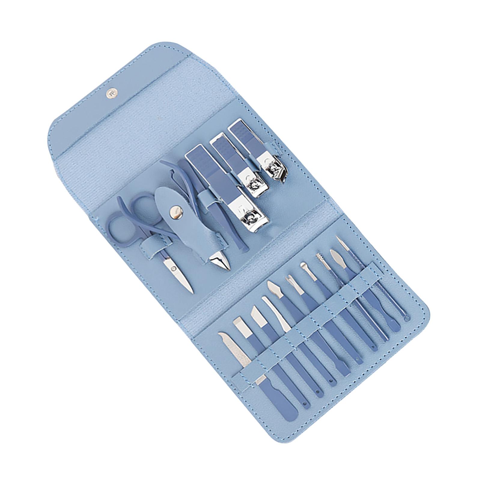 

Маникюрный набор из 16 предметов из углеродистой стали, профессиональные кусачки для ногтей, ножницы для бровей, щипчики для кутикулы небесно-голубой