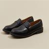 Leather Shoes for Women's  Spring and Autumn Retro Loafers Round Toe Flat Bottomed Pumps Black Heels Women Ladies Shoes