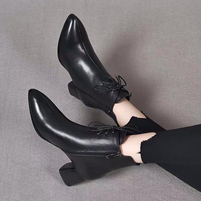Bottes pointues à talons hauts pour femmes automne et hiver nouvelles à lacets fermeture éclair latérale cuir de vache première couche bottes de mode bottines fines pour femmes