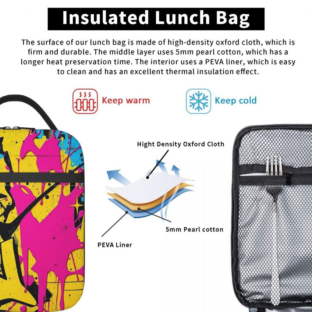 Colorful Graffiti Splashing Insulated Lunch Bag for Women Office Cooler Thermal Food Box Tote Portable Lunch Boxes Container
