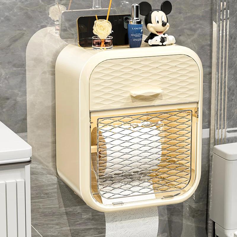 Toilet Paper Holder Wall Mounted Non Perforated Waterproof Tissue Box Storage Rack Paper Drawer Bathroom Accessories