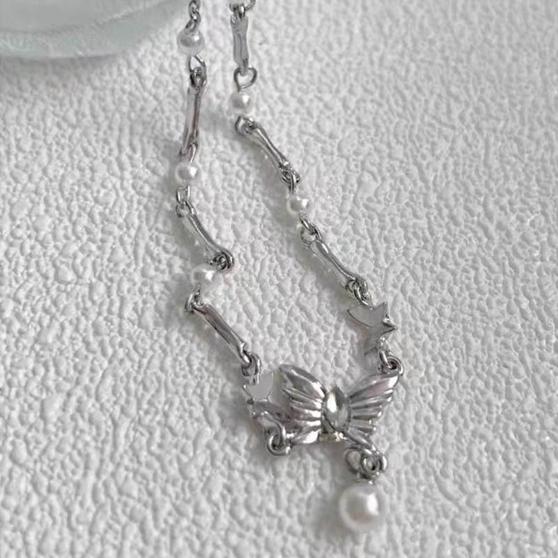 French Tassel Pearl Pendant Butterfly Necklace Women's Niche Light Luxury High-end Design Accessories Sweet Collarbone Chain