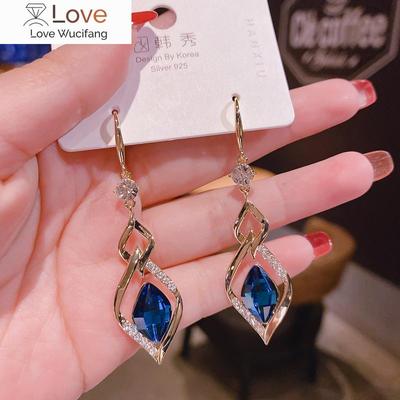 Orecchini Lunghi Coreani alla Moda Per Donne Cristallo Blu Geometria Eleganti Orecchini Pendenti Pendenti Gioielli di Moda Accessori