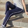 Unisex Dark Blue Summer School Trousers with White Stripe, Loose Straight-Leg for Primary & Secondary Students