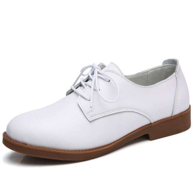 Black Small Shoes For Women British Moccasins For Women Autumn Deep Single Shoes Lace-up Commuter