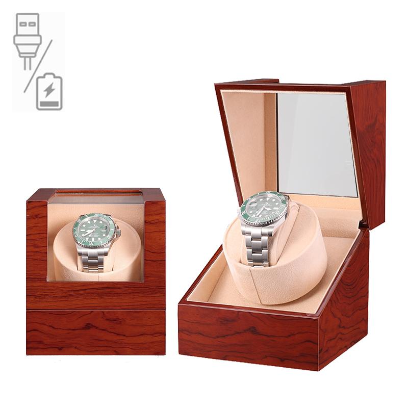 Embers Luxry Single Watch Winder Battery Wooden Shaker Watch Box Automatic Winder Glass Storage Case Mabuchi Motro