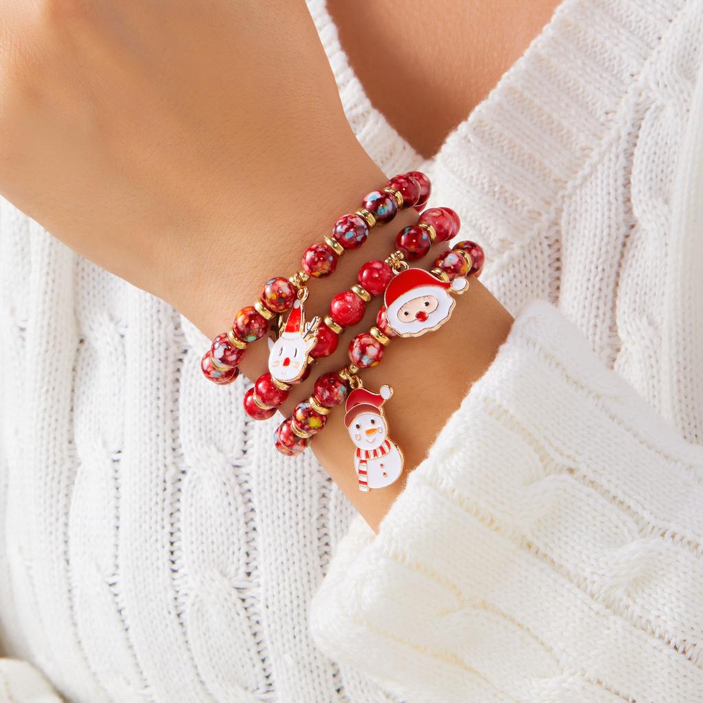 Handmade Christmas Multilayers Beaded Bracelet for Women Santa Claus Snowman Pendant Bangles Holiday Party Xmas Jewelry Gifts