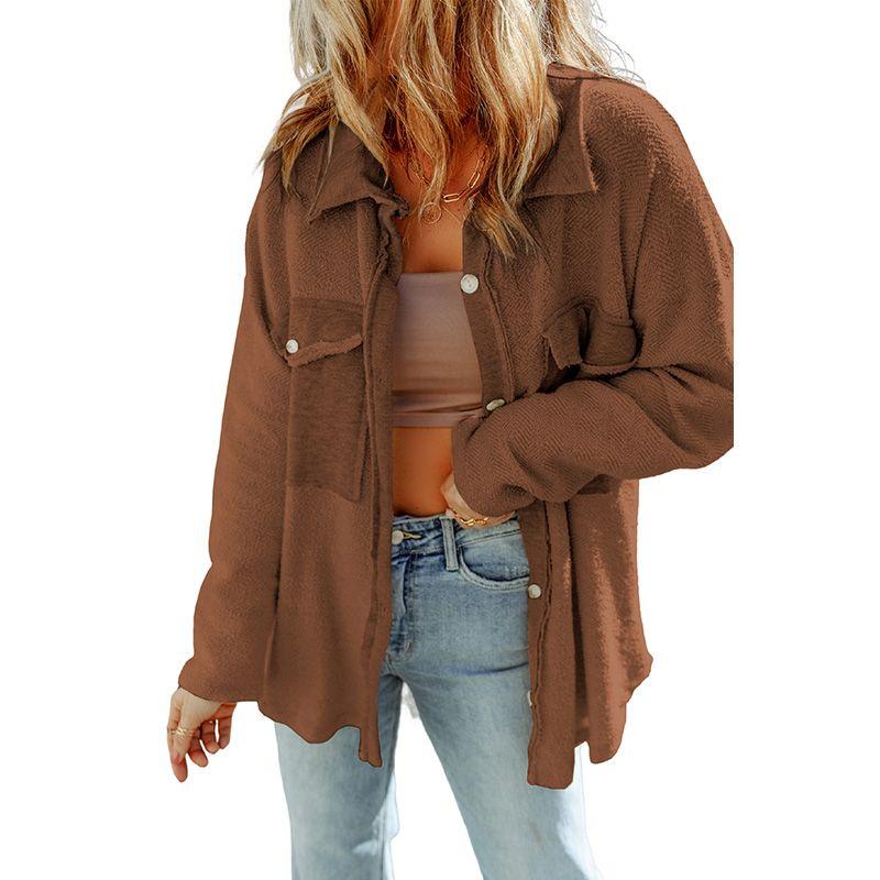 

Fall 2024 New Arrival Loose Easiest for Match Shirt Style Outwear Women Fashion Pure Color Casual Style Patchwork Long Sleeves Shirt Women LC854511-Brown Size L fit (62.50 kg-70.00 kg