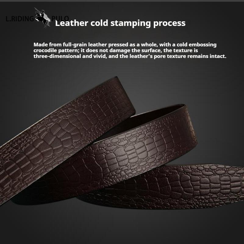 Men's Leather Belt Without Head, Smooth Buckle, Perforated Headless Belt, Leather Without Buckle, Men's Genuine Cowhide Buckleless Belt
