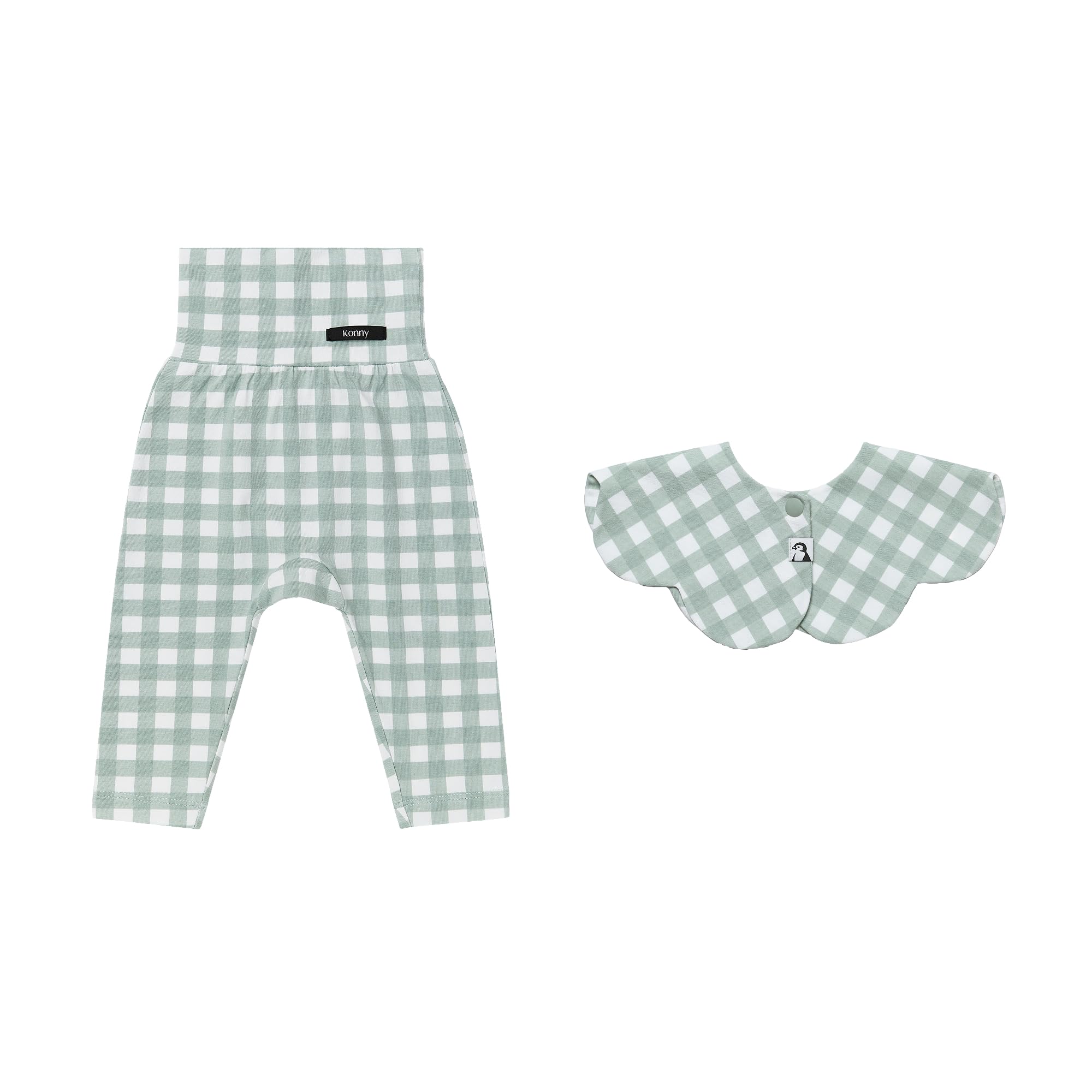 

Мягкие модальные леггинсы с высокой талией 1 шт. Нагрудник 1 шт. Комплект «Шалфейная клетка» 18 месяцев [Konny] +