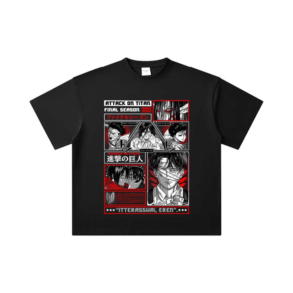 260 GSM Double Yarn 32 Count 100% Cotton Attack On Titan V3 Print Unisex Heavy Cotton T Shirt